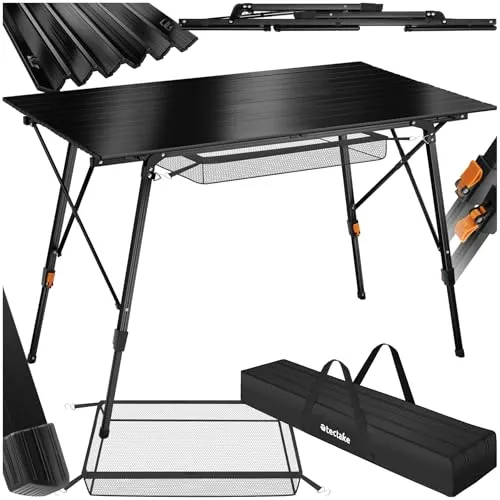 tectake® Campingtisch - Faltbarer Aluminium Tisch mit XXL Tischplatte, 120 x 70,5 cm - Camping-Möbel: Wetterfester Klapptisch mit höhenverstellbaren Beinen und praktischer Tragetasche für einfachen Transport und vielseitige Nutzung beim Camping oder Picknick.