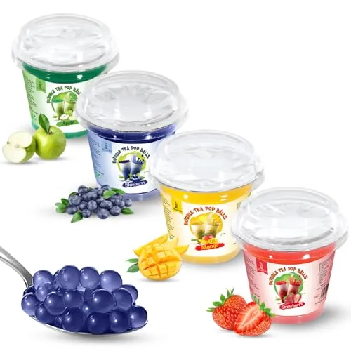 Momó's Tea® Bubble Tea Perlen Set - 4er-Pack [Apfel, Blaubeeren, Erdbeeren, Mango] - 100% vegan, halal, glutenfrei