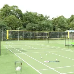 vidaXL Badminton-Netz Gelb und Schwarz 600x155 cm - Badminton-Netz aus UV-beständigem PE-Gewebe, ideal für Garten, Strand oder Rasen. Langlebig und einfach zu transportieren mit Tragetasche – perfekt für Spielspaß mit Familie und Freunden!