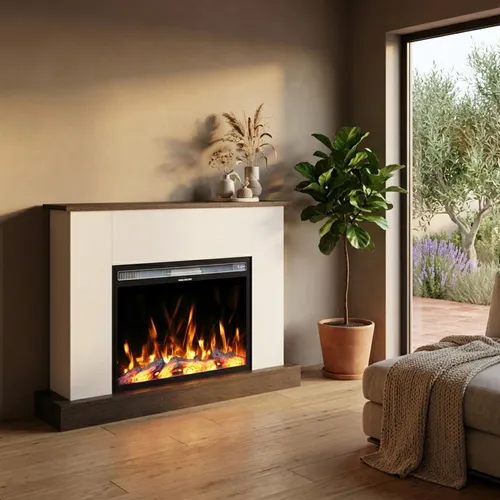 Garlivo Elektrokamin 'ROMA Weiss/Wenge' | LED Standkamin mit Heizfunktion