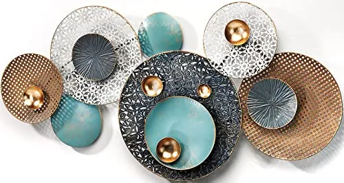 Kobolo Wandbild Wanddeko Metallbild 3D-Bild - Wohnzimmer - RETRO - weiß türkis grau gold - ca 135x65 cm