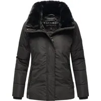 Navahoo Winterjacke Frostii XIV – Modische Damen Steppjacke mit Kunstfellkragen schwarz S (36) - Stylische Damen Winterjacke aus 100% Polyester, wasser- und windabweisend. Ideal für kalte Tage mit abnehmbarem Kunstfellkragen und praktischen Taschen. Perfekt für einen modischen Look!