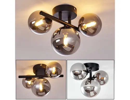 hofstein Deckenleuchte »Bollate« Deckenlampe aus Metall/Glas in Schwarz/Rauchfarben, ohne Leuchtmittel, 3000 Kelvin, moderne Leuchte mit Schirmen aus Echtglas/Rauchglas, 3xG9
