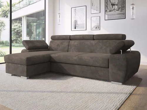 MIRJAN24 Ecksofa Plaza L mit Schlaffunktion - Stilvolles Polstersofa in Braun - Elegantes Ecksofa Plaza L mit Bettkasten und Schlaffunktion. Maße: 255 cm x 170 cm. Ideal für Gäste und entspannte Abende. Lieferumfang inkl. Montageanleitung für einfache Selbstmontage.