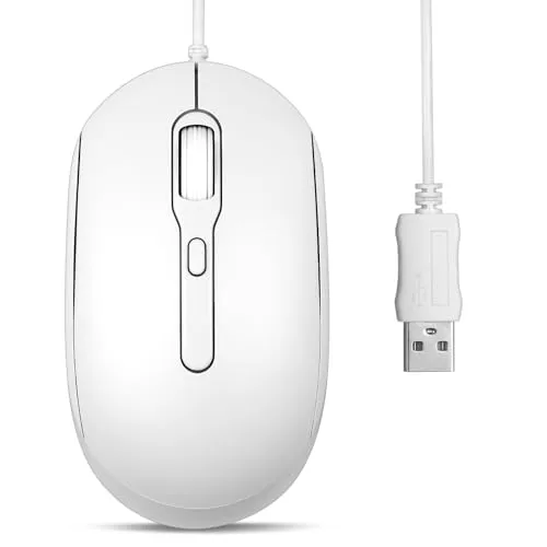 Perixx PERIMICE-222 Kabelgebundene Optische Maus, Verstellbare DPI 1200/1600/2000, Leiser klick, 1,8 m Kabel, Kompatibel mit Tablets Laptops PCs, Weiß (USB-A, Weiß)