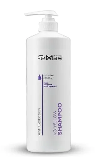 FemMas No Yellow Shampoo 1000 ml I Silber Haarpflege gegen Gelbstich für weißes, graues & blondiertes Haar mit Violett-Pigmenten für ein kühles Finish & Glanz