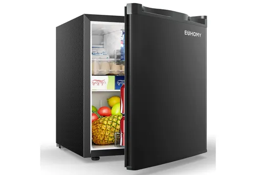 EUHOMY Kühlschrank 46L Mini-Kühlschrank mit Gefrierfach,reversibler Einzeltür Minikühlschrank, 45.8 cm hoch, 44.5 cm breit, 7-stufigem Thermostat Kühlfach, 39 dB, für Schlafzimmer/Büro