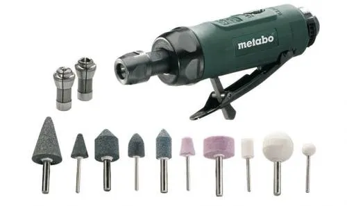Metabo Druckluft-Geradschleifer DG 25 Set - Bandsägeblätter und mehr: Ideal zum Schleifen und Gravieren mit ergonomischem, vibrationsarmem Design für komfortables Arbeiten.