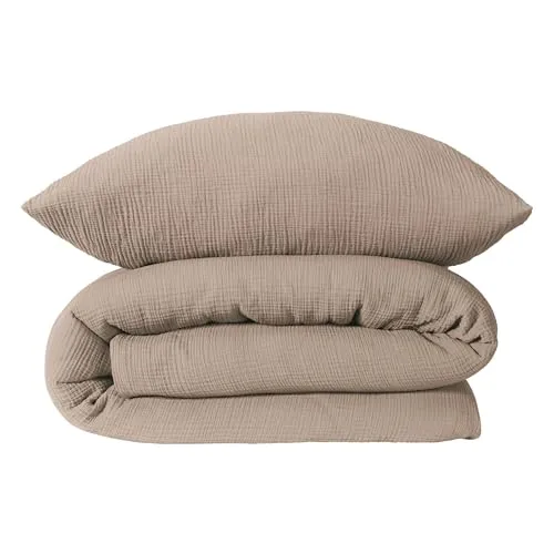 Schiesser Bettwäscheset Molly - Musselin - 2-teilig - 155 x 220 cm - Taupe - Hochwertiges Bettwäscheset von SCHIESSER, bestehend aus einem Bettdeckenbezug und einer Kissenhülle. Aus 100 % weicher Baumwolle in Musselin-Qualität, pflegeleicht und ideal für ein gemütliches Schlafzimmer.