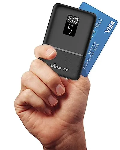Vida IT Mini Powerbank 5000mAh Akkupack Leicht Tragbares Ladegerät für iPhone 8 11 Samsung Galaxy S22 S21 Oppo Handy, USB-C Handyakku mit LED-Anzeige Akku für Heizweste Beheizbare Weste Jacke 5V/2A