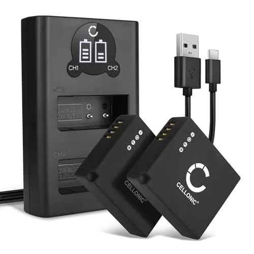 CELLONIC, Akku für Kamera, kompatibel mit Panasonic DMW-BLG10E, Lumix DMC-TZ80, DMC-TZ100 (7.4V, 730mAh) 2 Stück + Dual Ladegerät