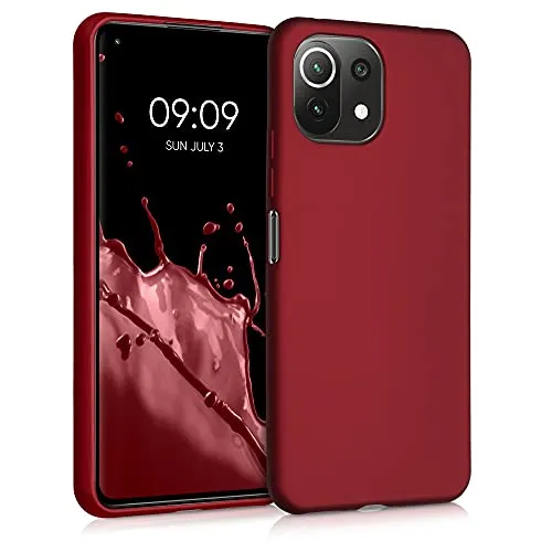 kwmobile Handyhülle für Xiaomi 11 Lite (5G) NE/Mi 11 Lite (5G) Hülle - Silikon Case metallisch schimmernd - Schutzhülle Cover - Metallic Dunkelrot