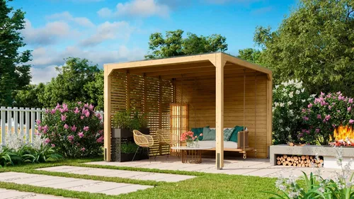 Karibu Holzpavillon Cubus mit Seiten- und Lamellenwand von Karibu