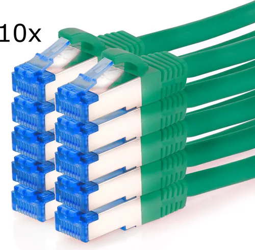 TPFNet 10er Pack 0,25m Cat.6A Patchkabel / Netzwerkkabel S/FTP 10GBit, grün