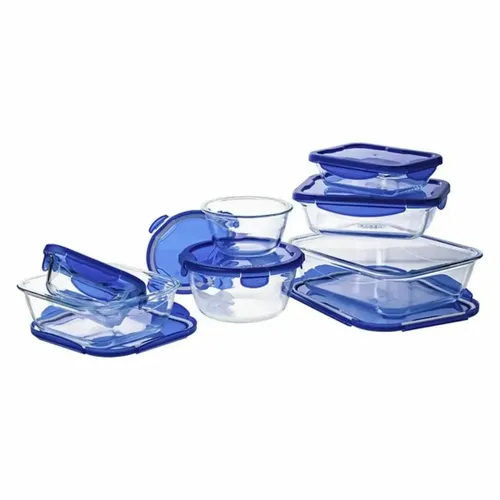 Pyrex Cook&Go 7-teiliges Behälter-Set - Praktisches Set aus Borosilikatglas mit 7 Formen für vielseitige Verwendung; ideal für Ofen und Gefrierfach. Dicht schließend, stapelbar und mit Notizplatz – perfekt für die Küche!