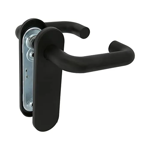 Amig – Türdrücker mit Langschild für Innen- oder Außentüren – Schwarzer ergonomischer rutschfester Türgriff – Schild 172 x 46 mm – Vierkant 9 mm – Stahl mit Polypropylen