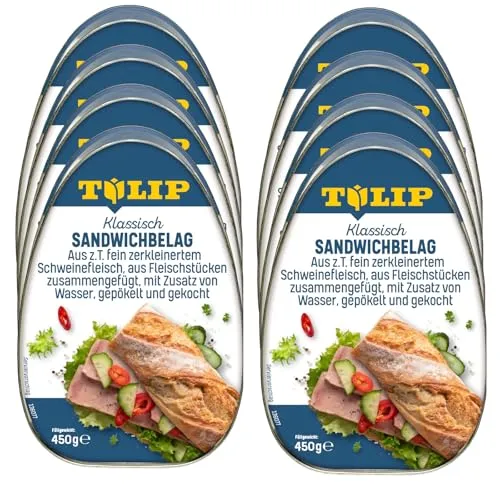 TULIP Sandwichbelag aus Schweinefleisch 450 g - Fleischkonserven: Zarter, saftiger Brotbelag in praktischer Dose, ideal für schnelle Sandwich-Kreationen und lange Haltbarkeit.