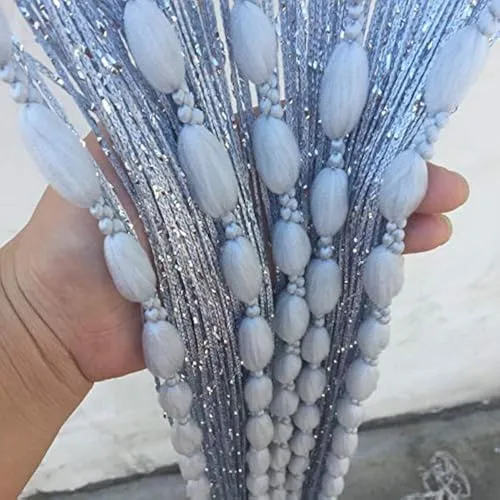 Devola Schiebevorhänge fadenvorhang insektenschutz balkontür tür perlenvorhang außen, dekorative Schnur Quaste Vorhänge für Türen oder Fenster BxH 100x200cm Grau 1 Stück