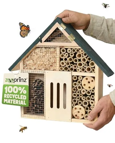 zooprinz Insektenhotel kompakt aus Holz 28,5 cm grünes Dach