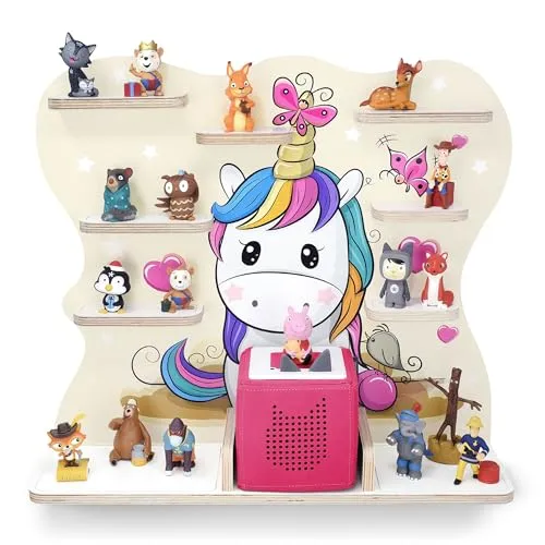 stadtecken Kinder Regal für Musikbox - Regal für Baby- & Kleinkinderzimmer, bietet Platz für 35-50 Tonies und hat eine praktische Magnetfunktion für individuelle Gestaltung.