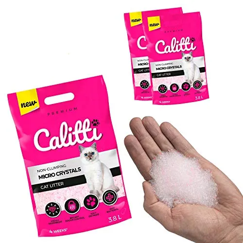 Calitti - Micro Silikat Katzenstreu | Premium Crystals Silikatstreu | Antibakteriell Katzensand | 2-er Set 2 x 3,8 L = 7,6 L