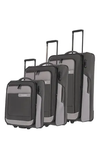 Travelite 2-Rad Koffer Set VIIA aus recyceltem Material - Koffer Set aus recyceltem Polyester in L/M/S, ideal für umweltbewusste Reisende. Mit TSA Schloss und erweiterbarem Volumen für optimalen Stauraum.