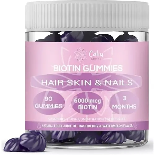 CALIU GUMMY | Biotin Gummibärchen 6000 mcg | 90 Gummies | 3 Monate | Biotin, Zink, Folsäure & Vitamine | Für Haare, Haut & Nägel |Zuckerfrei | Haarwachstum, Glanz & Energie | Brombeer-Melone Geschmack