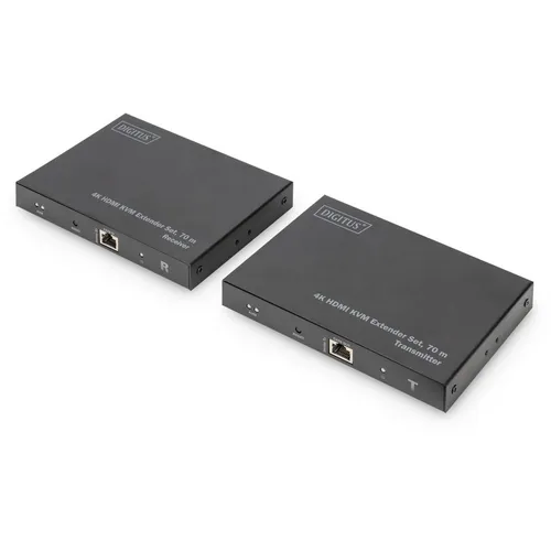 DIGITUS HDMI 2.0 KVM Extender Set - 4K2K 60Hz, bis zu 70 m Reichweite, unterstützt USB 1.1 und Touch Panel für flexibles Arbeiten