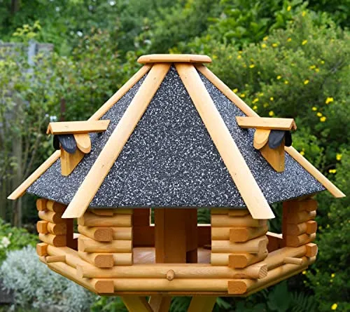 XXL Luxus Vogelhaus Futterhaus 70x45 cm mit Strukturputz - Futterstation für Wildvögel, stilvolles Design mit abnehmbarem Schornstein für einfache Futterbefüllung und -dosierung.