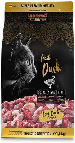 Leonardo Trockenfutter für Katzen Adult fresh Duck - Katzenfutter mit 85 % frischer Ente, 0 % Getreide, reich an Vitalstoffen für Gesundheit und Vitalität, ideal für anspruchsvolle Katzen.