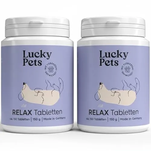 Lucky Pets Beruhigungstabletten für Hunde 150 Stück – Mit L-Tryptophan und Baldrian – Für entspannte Reisen und stressfreie Momente - Beruhigungstabletten für Hunde zur Unterstützung der Pflege in stressigen Situationen. Mit hochdosiertem L-Tryptophan für mehr Gelassenheit und geprüfter Qualität aus Deutschland.