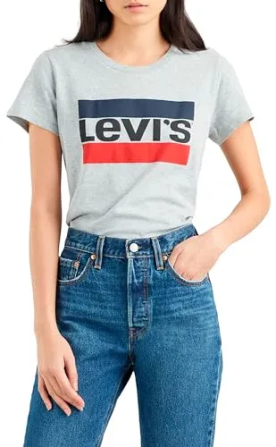 LEVI'S Graphic Sport Tee Pride Edition Damen T-Shirt - Stylisches Damen T-Shirt in Grau mit großem Logoprint auf der Brust. Aus 100% Baumwolle, figurbetont und perfekt für lässige Anlässe. Ideal für modebewusste Frauen!