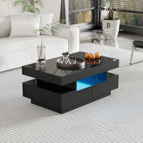 Eleganter Couchtisch mit Hochglanzoberfläche und LED-Beleuchtung