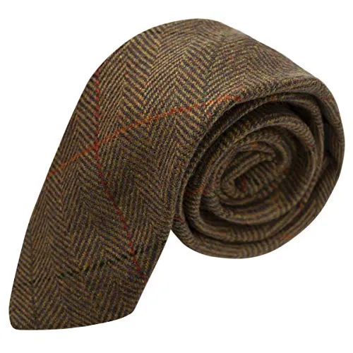 King & Priory Senfgelbe Krawatte im Fischgrätenmuster in braun von King & Priory