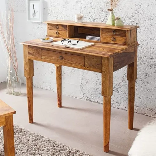 Massiver Sekretär BOMBAY 90cm aus Sheeshamholz in beige von LebensWohnArt