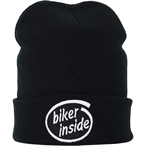 Lustige Strickmütze - Warme Wintermütze mit Spruch Biker Inside - Beanie für Damen und Herren - Unisex Wollmütze - Biker Haube mit Spruch
