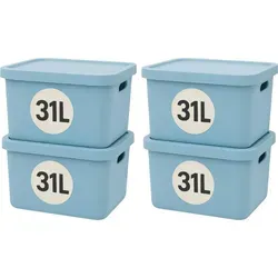 Plastard Aufbewahrungsbox mit Deckel, 4er-Set, 31 Liter in blau von Plastard