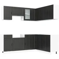vidaXL 11-tlg. Küchenschrank-Set Porto Schwarz - Küchenunterschränke mit elegantem Design und viel Stauraum, aus robustem Holzwerkstoff, ideal für eine moderne Küche.