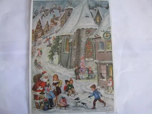 Nostalgischer Advenskalender A4 mit Glimmer von Sellmer, Kinder mit Hund