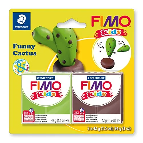 STAEDTLER 8035 13 FIMO kids superweiche (ofenhärtende Knete, Modellierspaß speziell für Kinder, witzige Figuren, funny cactus)