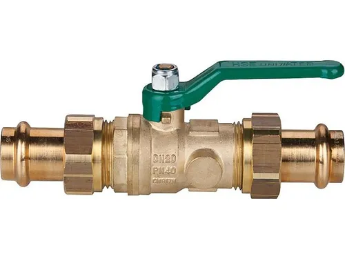 Kugelhahn UNIWATER mit 2xViega-Profipress Verschraubungen Stahlhebel grün DN 20x
