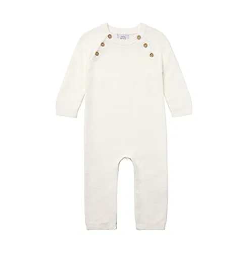 Stellou & friends Overall für Babys & Kleinkind, Baby-Kleidung aus 100% Baumwolle, Winteroverall, Onepiece mit Knöpfen in Holz-Optik und schrägen Raglanärmeln, OEKO-TEX zertifiziert (68, Weiß)