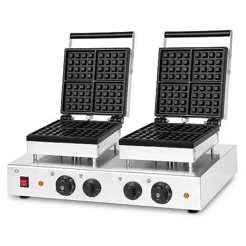 VERTES Doppelwaffeleisen für 8 Waffeln - Professionelles Waffeleisen für Gastronomie mit 3200 W, regelbar bis 300°C und schneller Aufheizzeit. Ideal für hohe Produktionskapazität von 160 Waffeln pro Stunde.