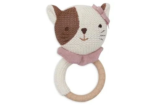 Jollein Beißring Baby – Jill – Zahnungshilfe – BPA-Frei – Gestrickter Katzenkopf – Silikon Beissring – Baby Spielzeug – Beißhilfe bei Zahnungsschmerzen
