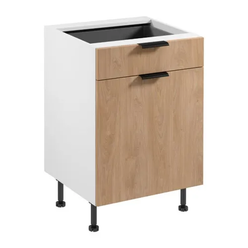 Küchenschrank Unterschrank mit Schublade und Regalen in Weiß-Beige - Moderner Küchenschrank mit Soft-Close-Tür und verstellbaren Füßen. Bietet praktischen Stauraum für Küche oder Esszimmer. Maße: 60 x 52 x 87 cm.