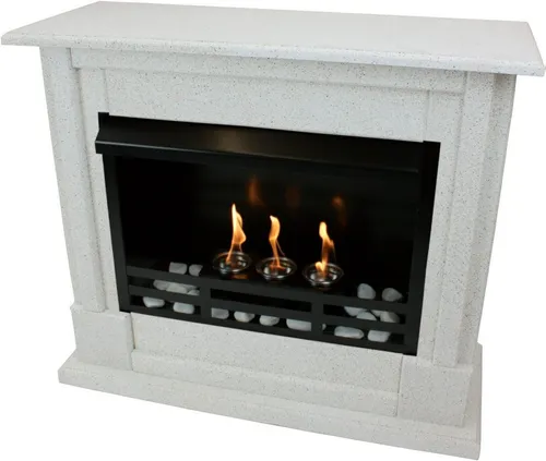 Ethanolkamin Gelkamin Modell Emily Premium Granit hell - Eleganter Gel-Kamin aus MDF in Granit hell, inkl. 21-teiligem Set. Ideal für jedes Zimmer und bietet eine umweltfreundliche Heizlösung mit Ethanol.