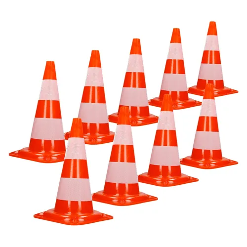 ECD Germany Warndreieck Verkehrsleitkegel 9-tlg. 47cm - Schilder, stabiler PVC-Kegel mit 2 reflektierenden Streifen für erhöhte Sichtbarkeit und Sicherheit im Straßenverkehr.