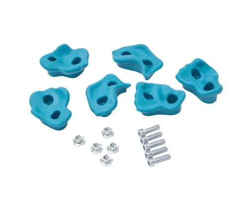 TRIBECCO Klettergriffe 5er-Set mit Befestigung – für Indoor & Outdoor Kletterwände (Türkis)