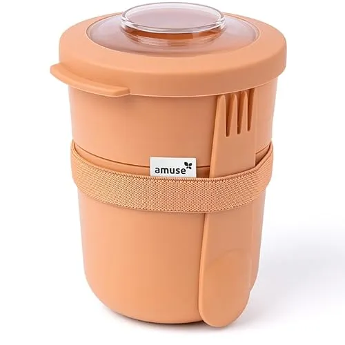 Amuse Müslibecher To Go (450ml + 150ml) | Crunch Cup | Auslaufsicherer Joghurtbecher To Go mit Löffel | Porridge Becher To Go | Breakfast Cup | Mikrowelle & Spülmaschinenfester Müsli To Go Becher