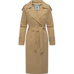 Eleganter Ragwear Damen Longtrench YOUMODO Sand - Klassischer Übergangsjacke - Funktionsjacken: Stilvoller Longtrench mit hochwertigem Material, ideal für die Übergangszeit. Verstellbare Ärmel und doppelte Knopfreihe bieten Flexibilität und Chic.